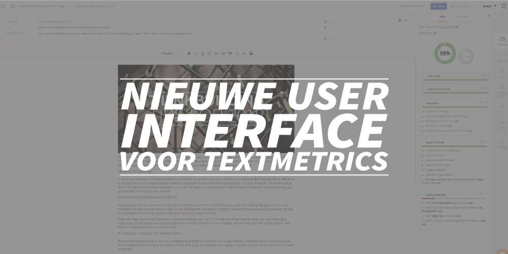 Nieuwe user interface voor Textmetrics