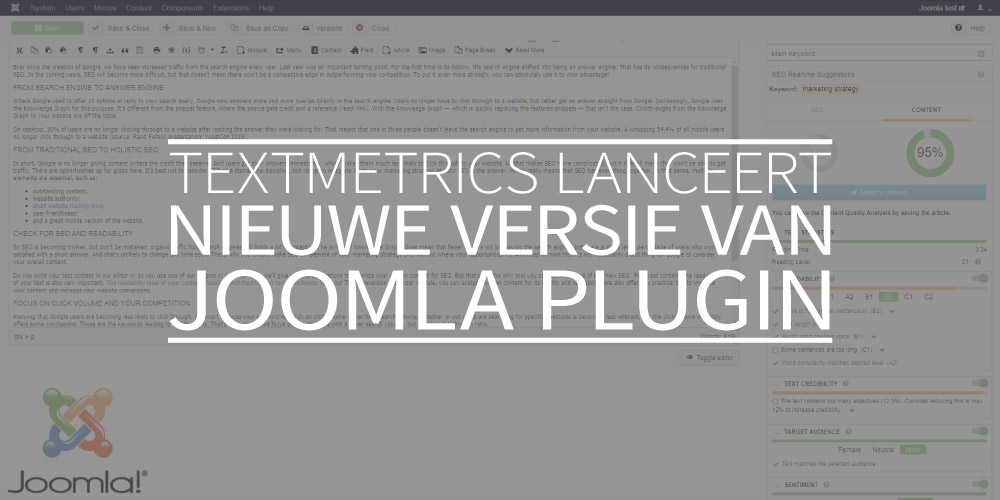 Textmetrics lanceert nieuwe versie van Joomla plugin