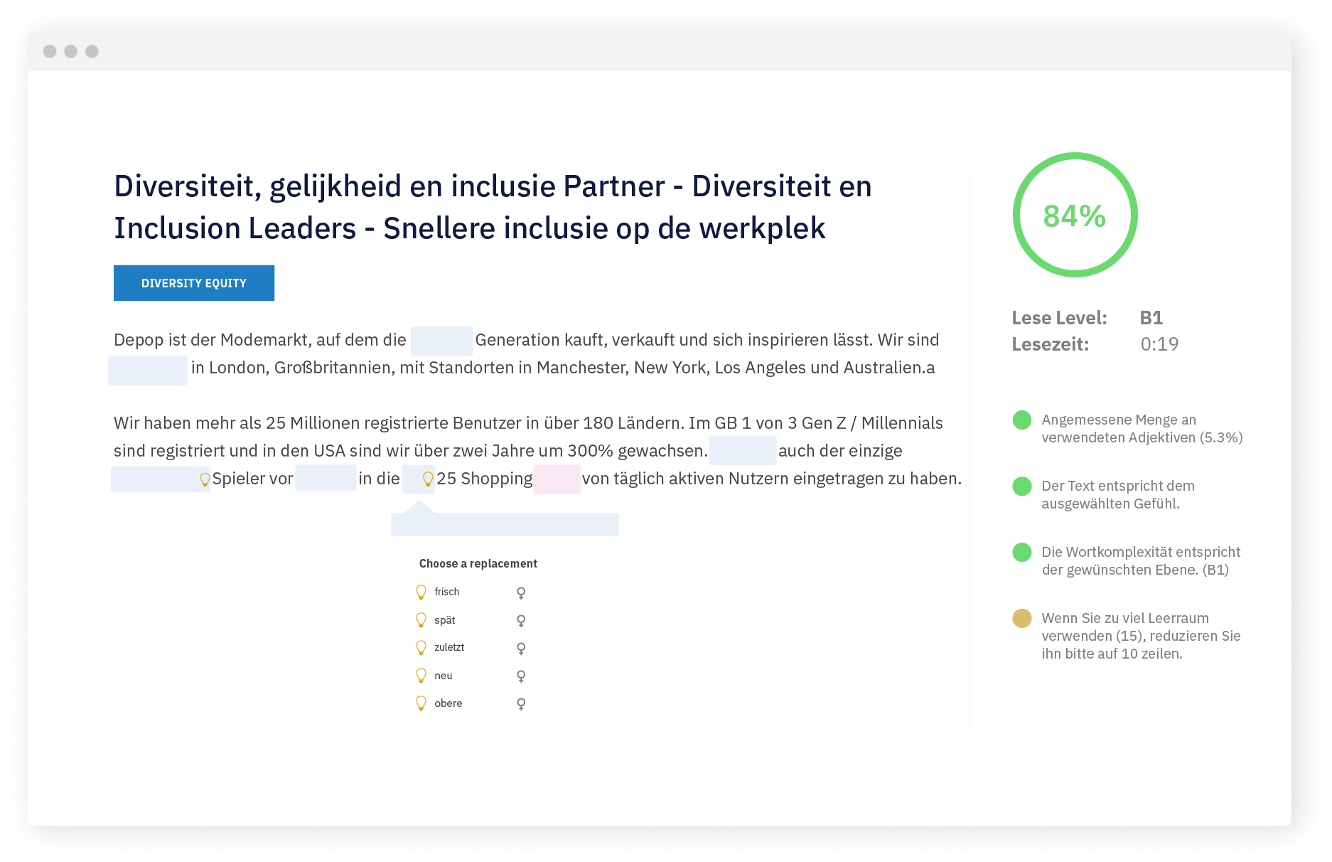 Textmetrics UI fur web
