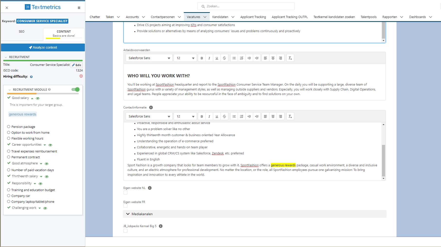bullhorn_connexys_en_2 Screenshot of the Textmetrics software being used on Recruitee's web-app